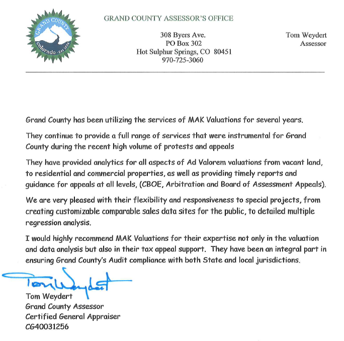 Grand County testimonial document