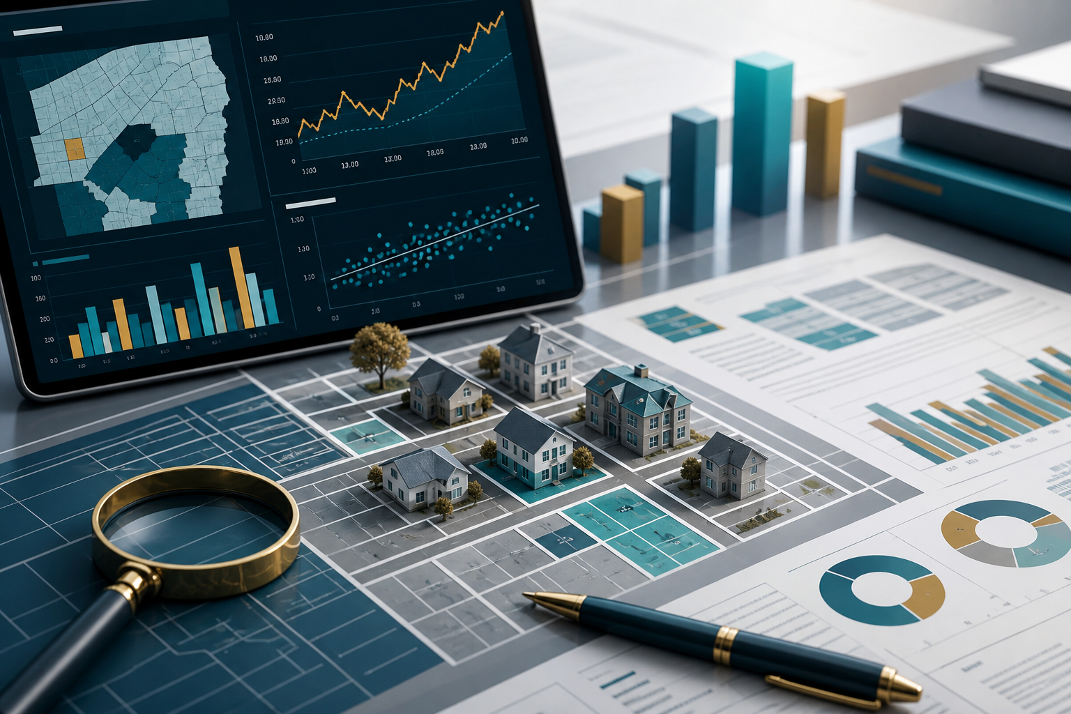 Property valuation analytics dashboard with parcel map and charts